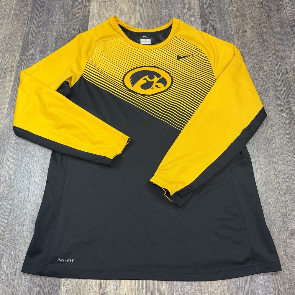 Nike Dri-FIT Iowa Hawkeyes Long Sleeve Shooting Shirt Mens XL Black Yellow NCAA